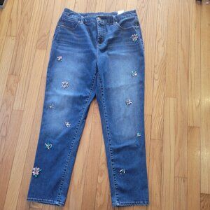 Chicos So Slimming Girlfriend Slim Leg Ankle Jeans With Embellished Floral Accen